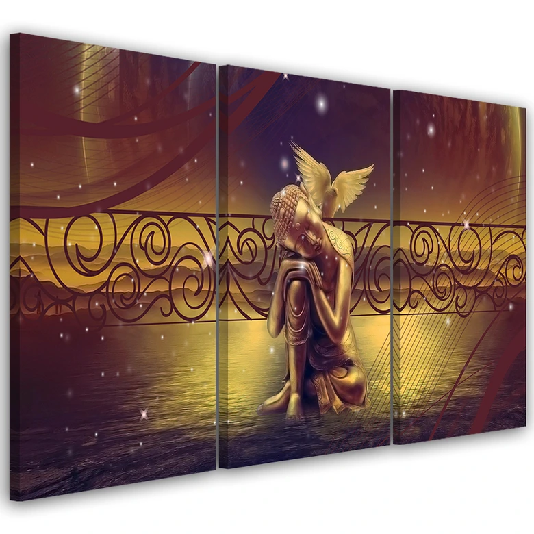 Leinwandbild 3-teilig, Buddha Abstrakt Zen Braun 