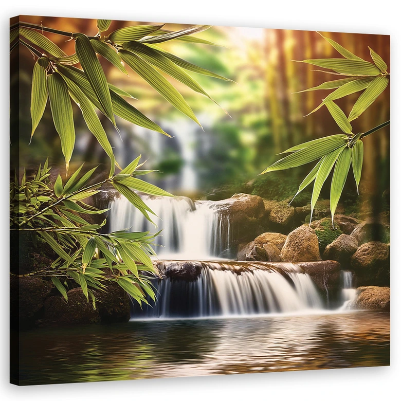 Leinwandbild Wasserfall Zen-Steine 