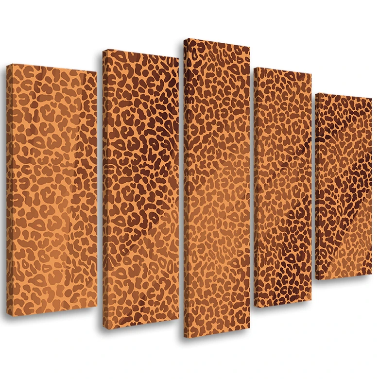 Leinwandbild 5 teilig, Leopard Leopard Pelfpatches Muster 