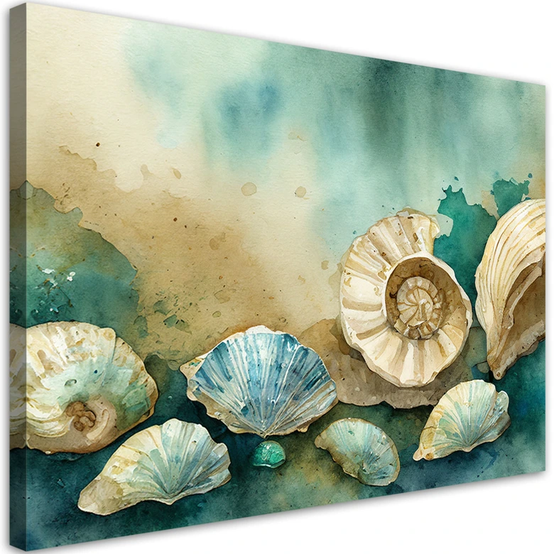 Leinwandbild, Muscheln türkis acryl 