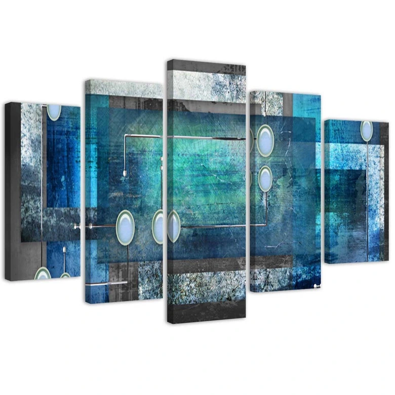 5-delige canvasprint, abstract blauw 