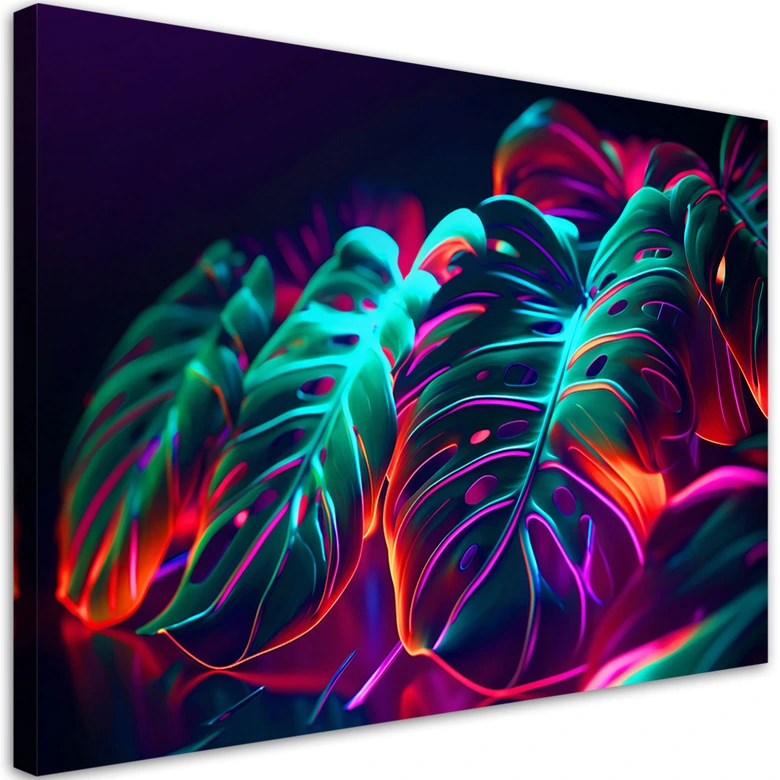 Leinwandbild, Monstera-Blätter im futuristischen Stil 