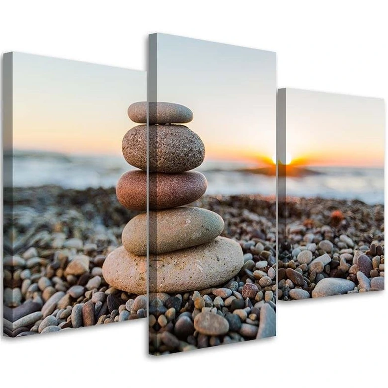Leinwandbild 3-teilig, Stein Meer Strand Zen 