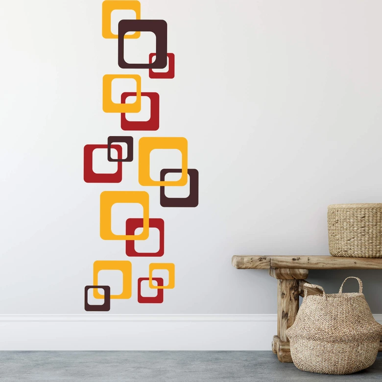 Sticker mural - Rétro Cubes orange 