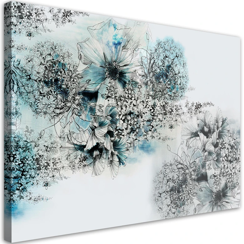 Leinwandbild, Blaue Blüten Abstraktion 