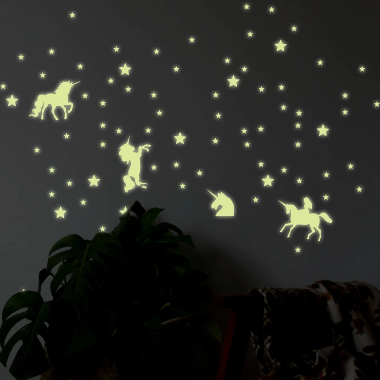 Selvlysende Wallsticker Enhjørninger Sæt 