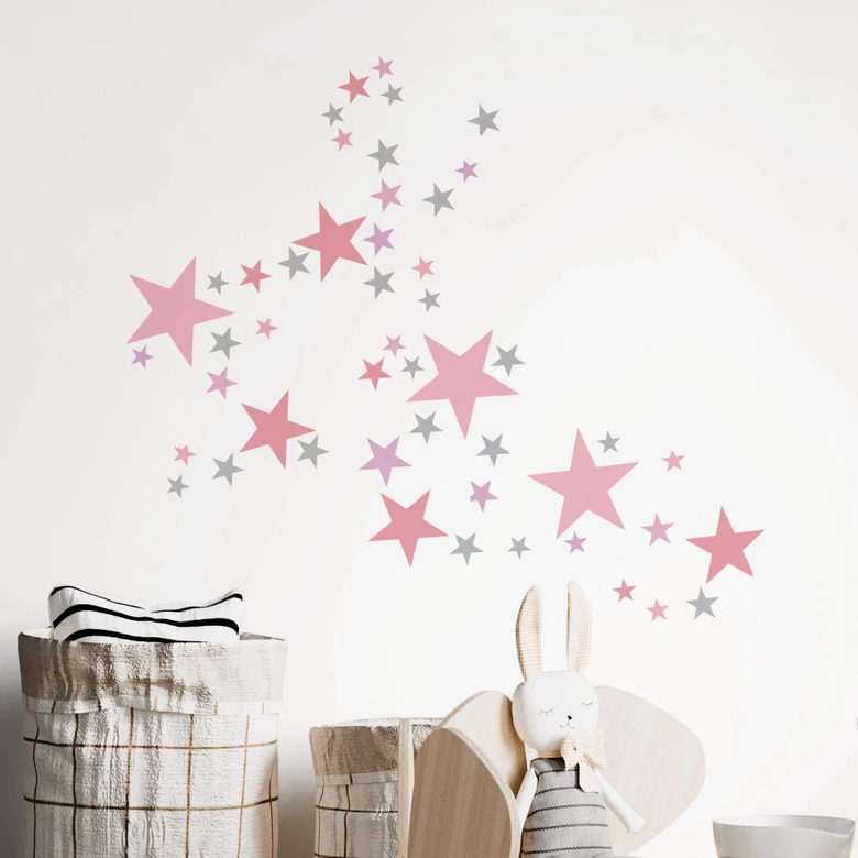 Wall sticker set Stars - Pink & Grey 