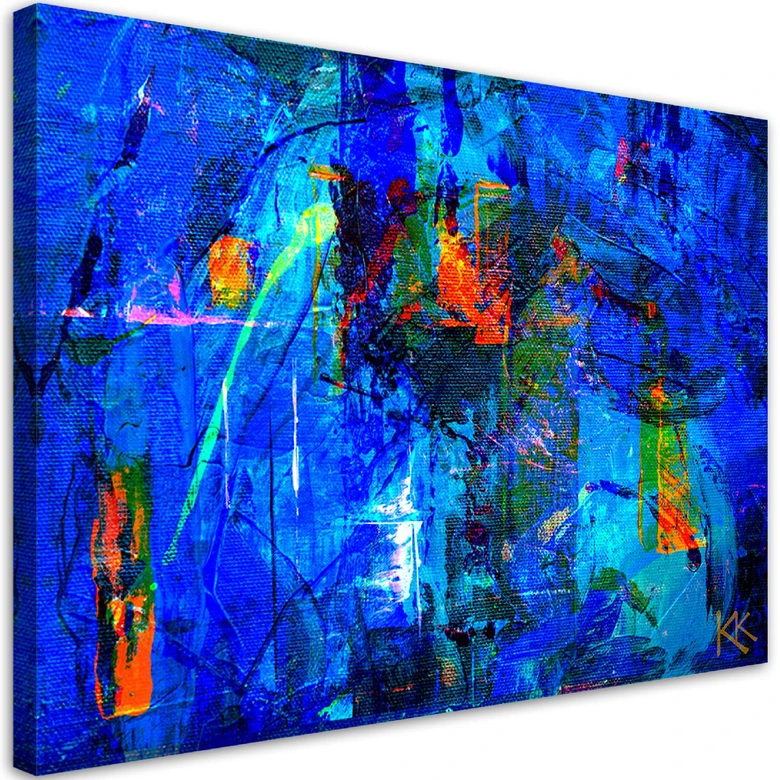Leinwandbild, Blau Abstrakt handgemalt 