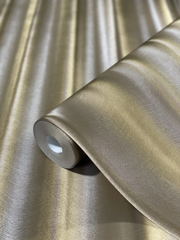 non-woven wallpaper in stripes with gloss effect brown, gold wave by Harald Glööckler 