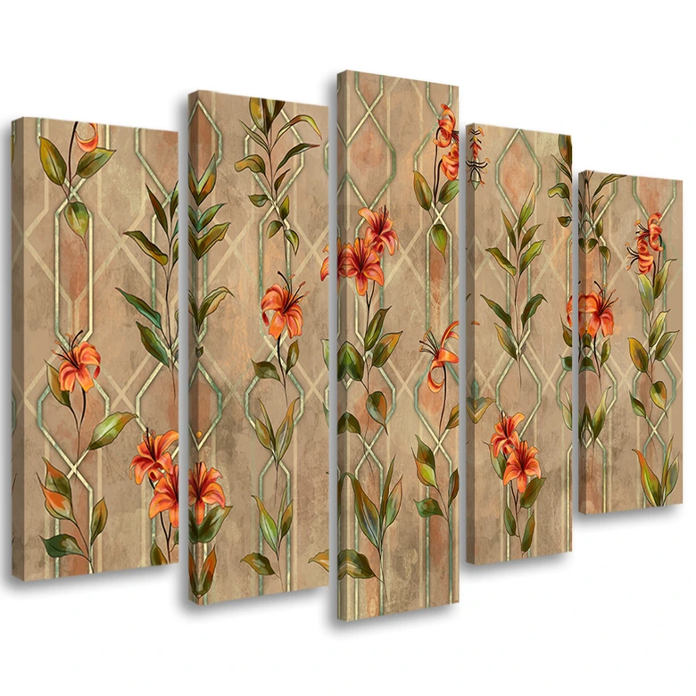 Leinwandbild 5 teilig, Lilia gelbe Blume 