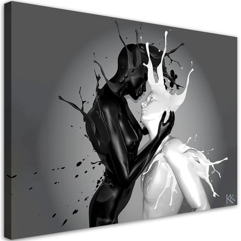 Tableau sur toile, Amour de couple abstrait café et lait 