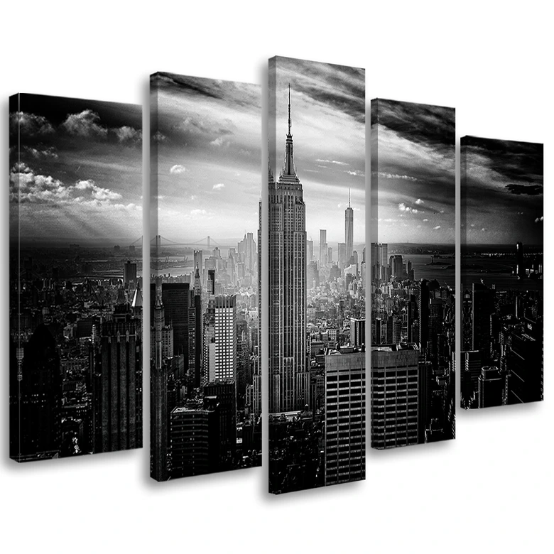 Leinwandbild 5 teilig, New York City Schwarz und Weiß 