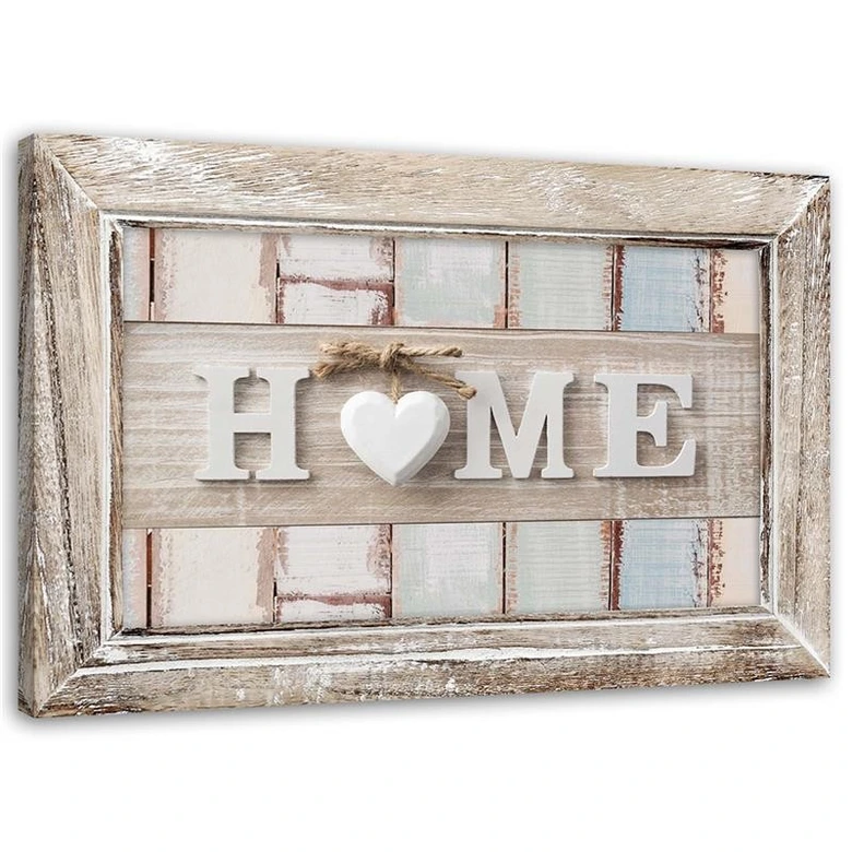 Leinwandbild, Aufschrift Home Herz Vintage Stil 