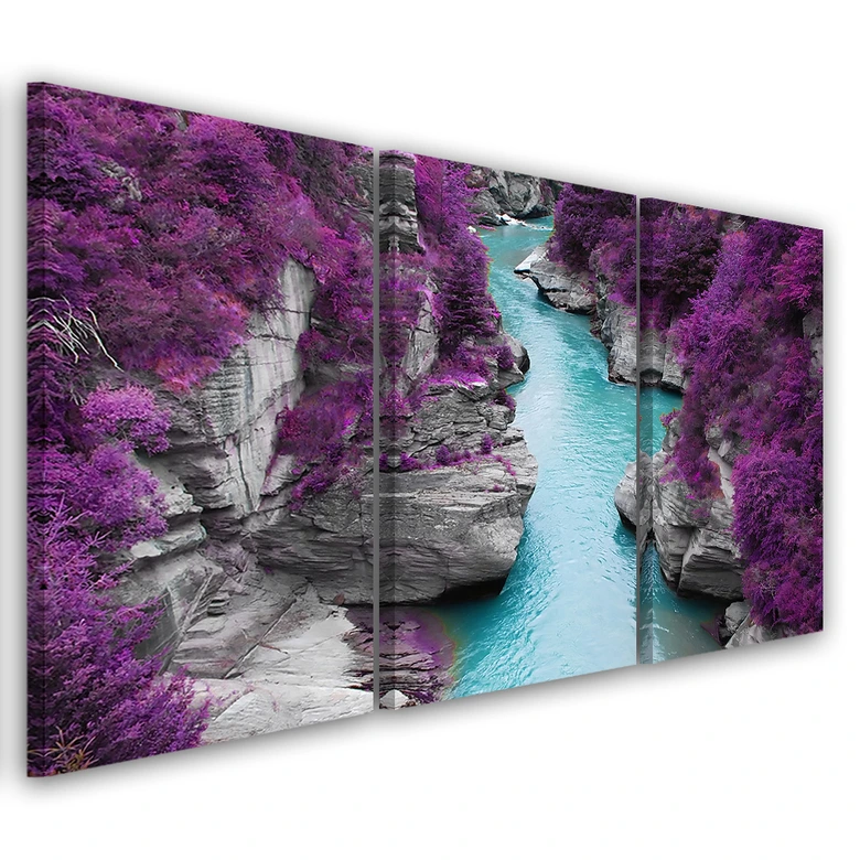 Leinwandbild 3-teilig, Lila Landschaft Stream 