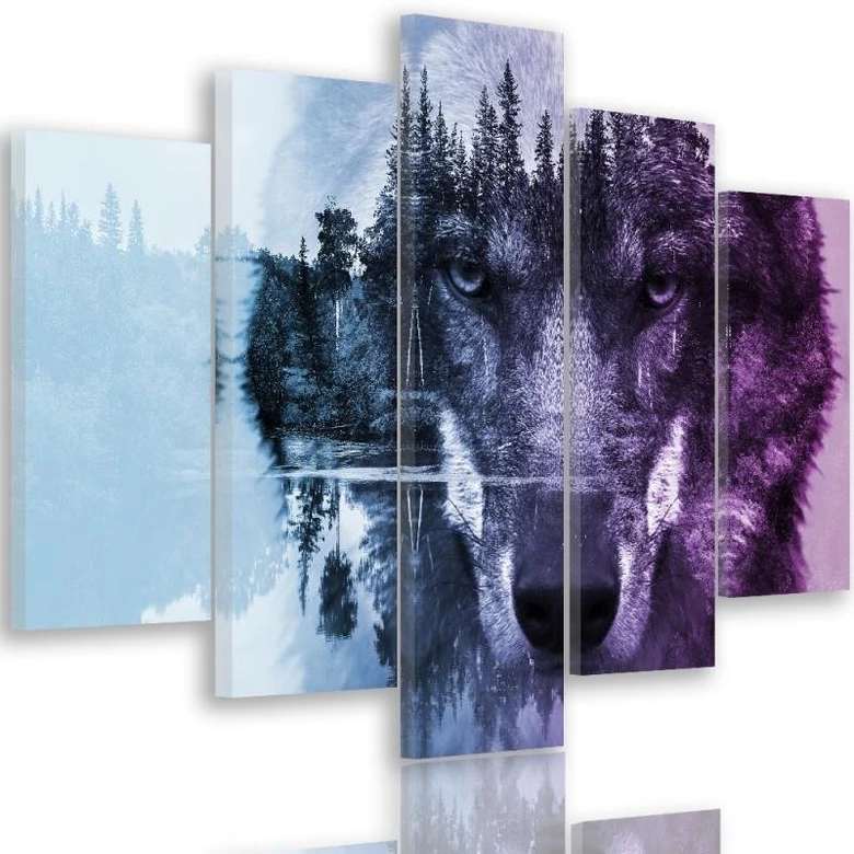 Wandbild 5-teilig, Wald Wolf Tiere Natur 