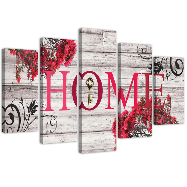 Leinwandbild 5 teilig, Home Holz Retro Rot 
