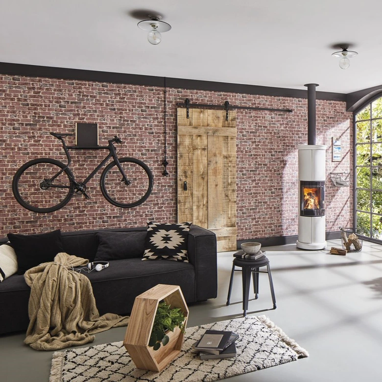 Behang met Stenen Effect, vliesbehang rood  