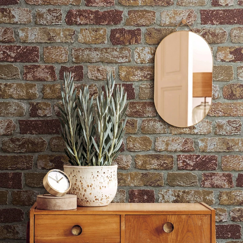 Behang met Stenen Effect, vliesbehang bruin, beige  