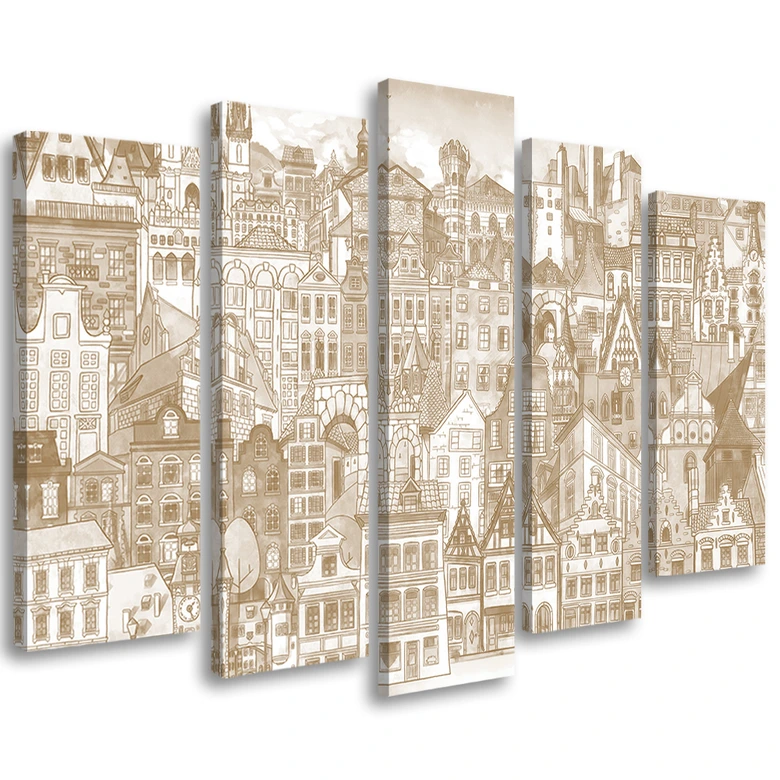 Leinwandbild 5 teilig, Fröhliche Stadt 