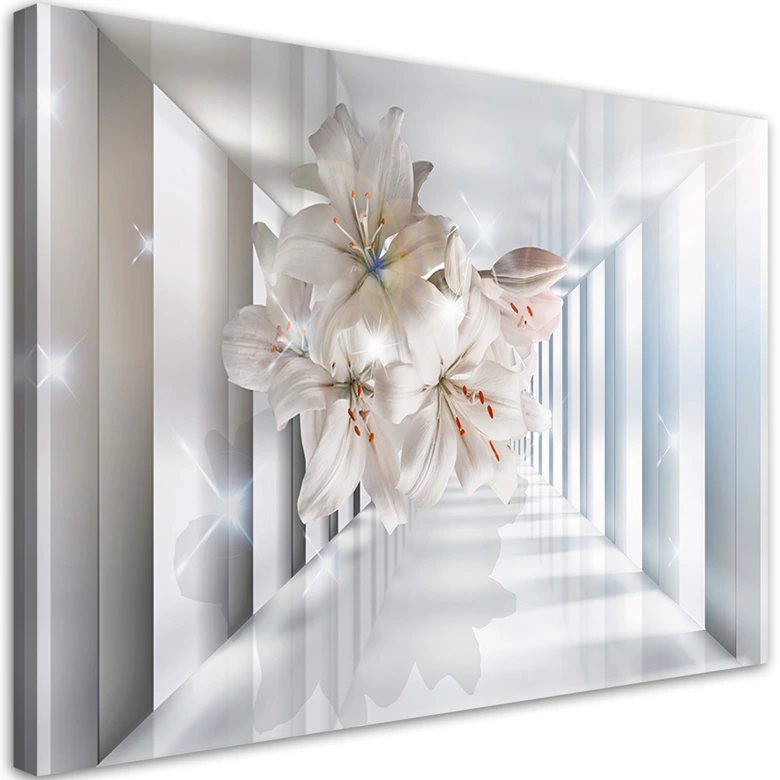 Leinwandbild, Blumen im 3D Korridor 
