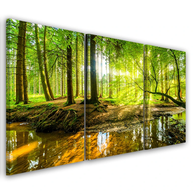 Leinwandbild 3-teilig, Waldsee Natur 