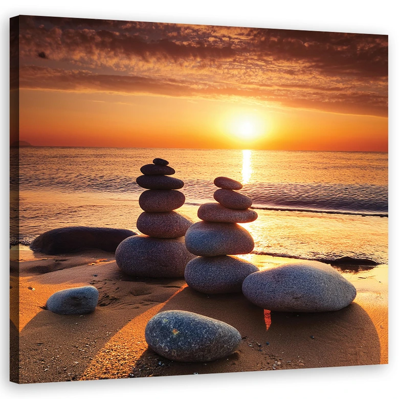 Leinwandbild Sonnenuntergang Zen-Steine 