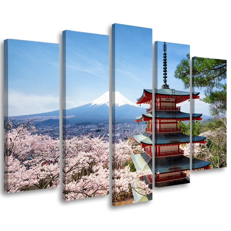 Lærredstryk 5 styk, Japan Mount Fuji 