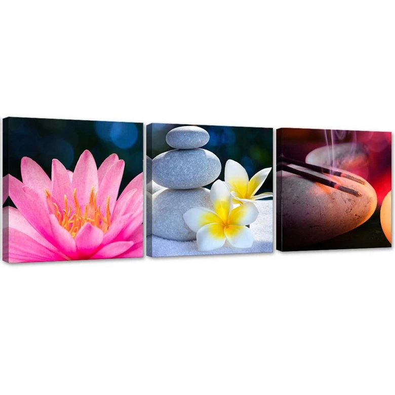 Leinwandbild 3-teilig, Blume Zen Stein 