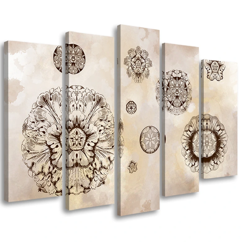 Leinwandbild 5 teilig, Florale geometrische Formen 