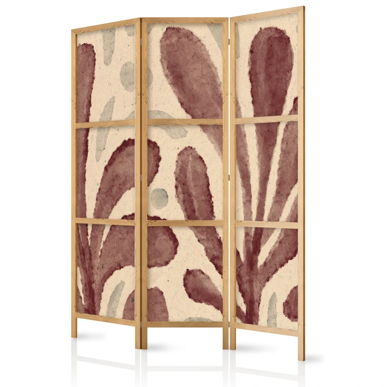 Japanischer Paravent, Raumteiler freistehend, Trennwand - Waving Leaves - Plant Shapes in Matisse Style 