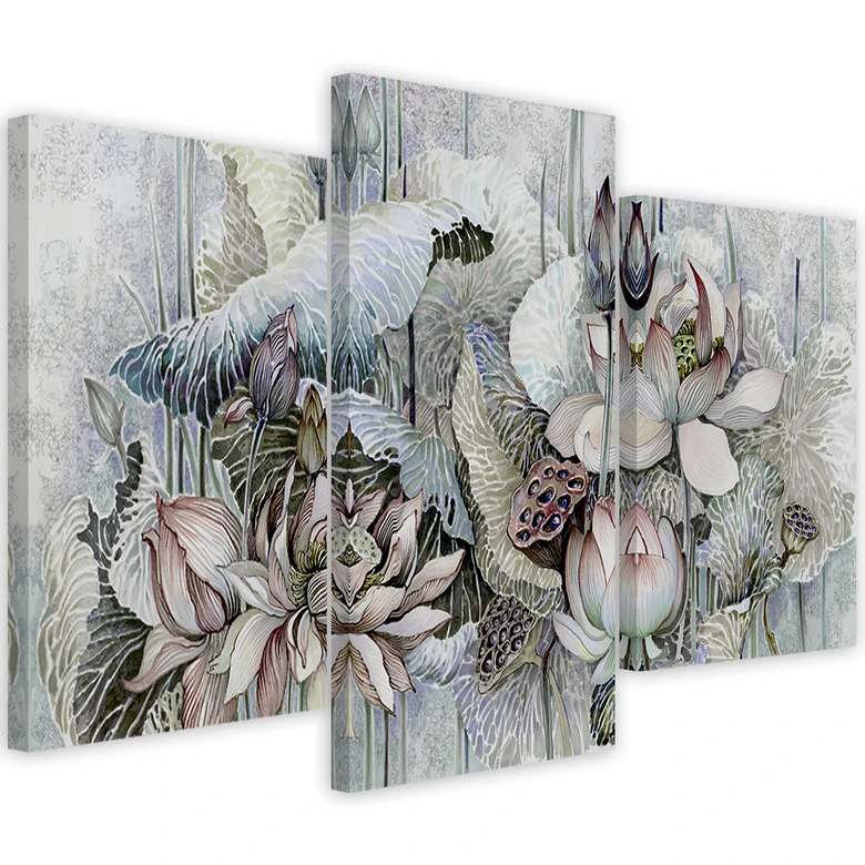 Leinwandbild 3 teilig, Saint Lotos Blumen 