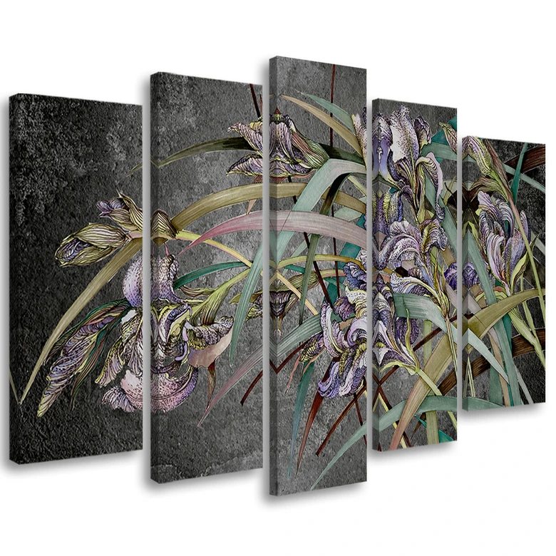 5-delige canvas print, Iris bloemen in de wind 