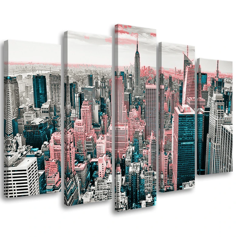 Leinwandbild 5 teilig, New York Manhattan Stadt Panorama 