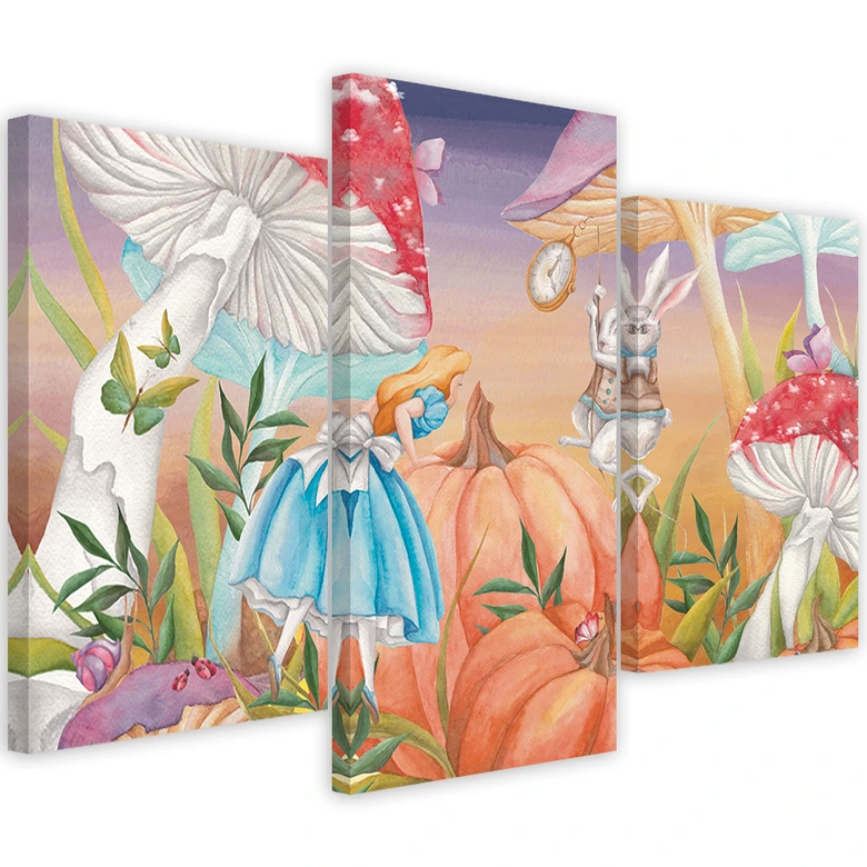 Leinwandbild 3 teilig, Little Alice im Land der Wunder 
