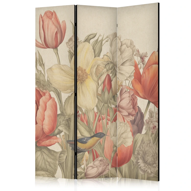 Paravent, Raumteiler freistehend, Trennwand - Bouquet with Tulips on a Light Background 