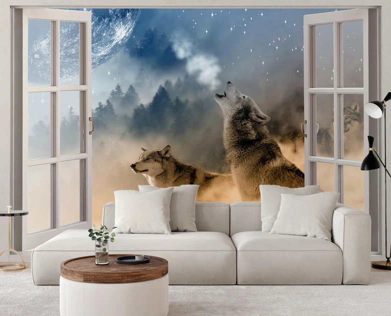 Fototapete Fensterblick Wolf Tier Natur Abstrakt 