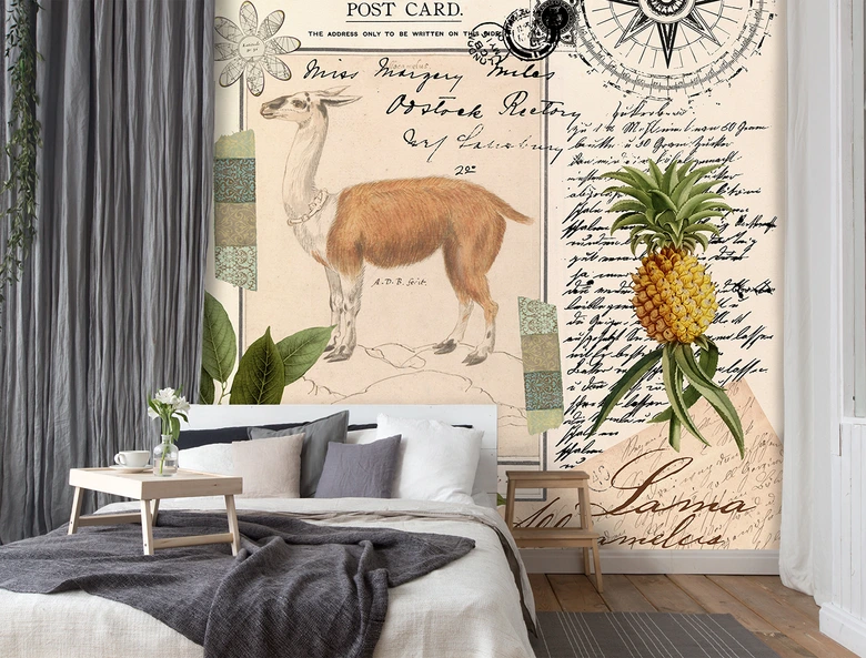 Fototapete, Shabby Chic Stil Lama Natur Abstraktion Tropisch - Andrea Haase 