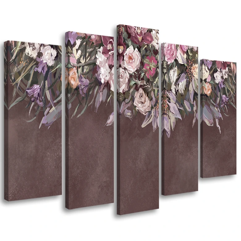 Leinwandbild 5 teilig, Blumen überwachsen 