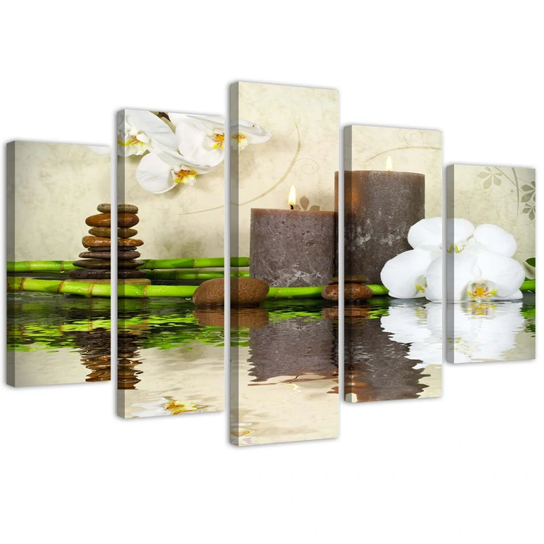 5-delige canvasdruk Zen Spa Kaars Orchidee 