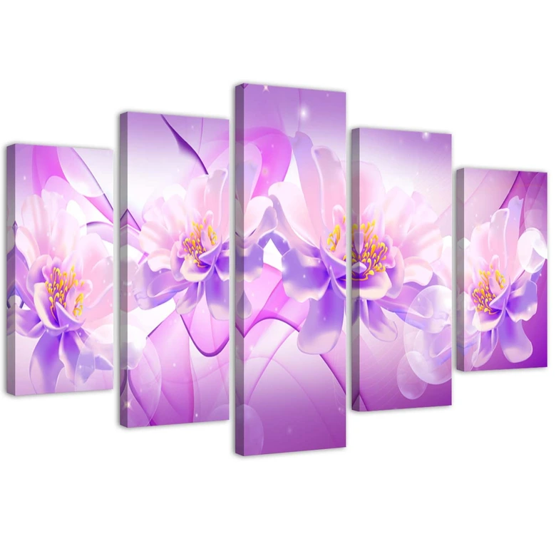 Leinwandbild 5 teilig, Violette Blumen Natur 