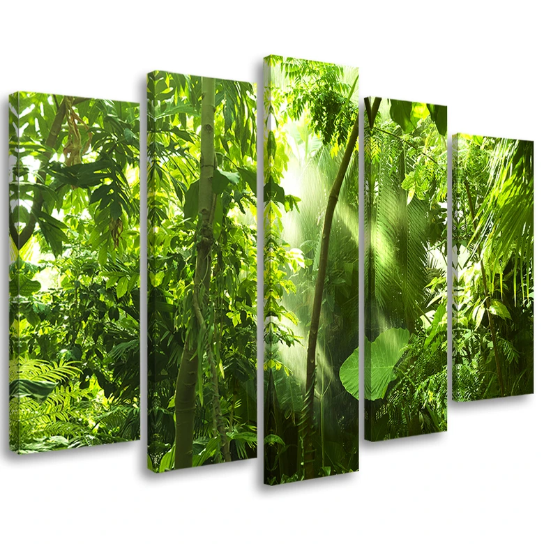5-delige canvas print bos bladeren groen 