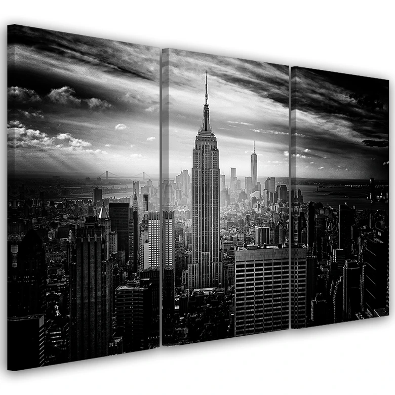 Leinwandbild 3-teilig, New York City Schwarz und Weiß 