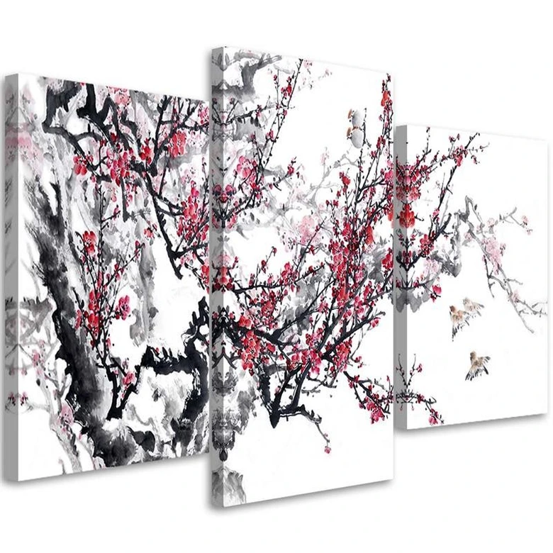 Leinwandbild 3-teilig, Kirschblüte Japan Baum 