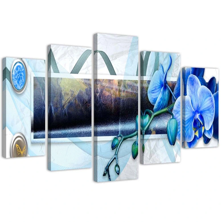 Leinwandbild 5 teilig, Orchidee Blaue Blume 