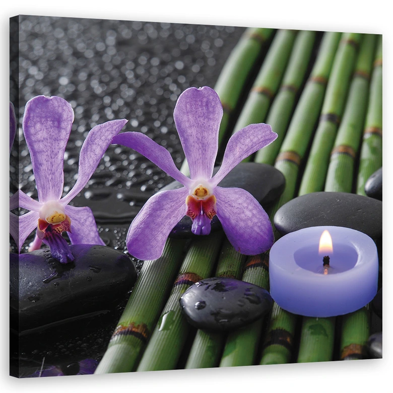 Leinwandbild, Bambusblumen Zen Spa -Kerze 