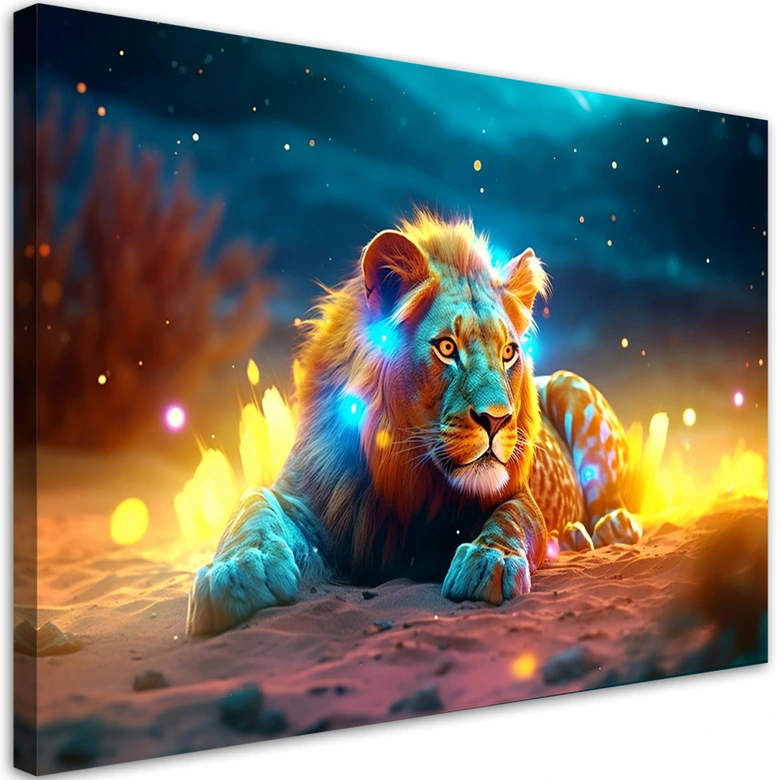 Leinwandbild, Neon Lion Abstrakt Natur 