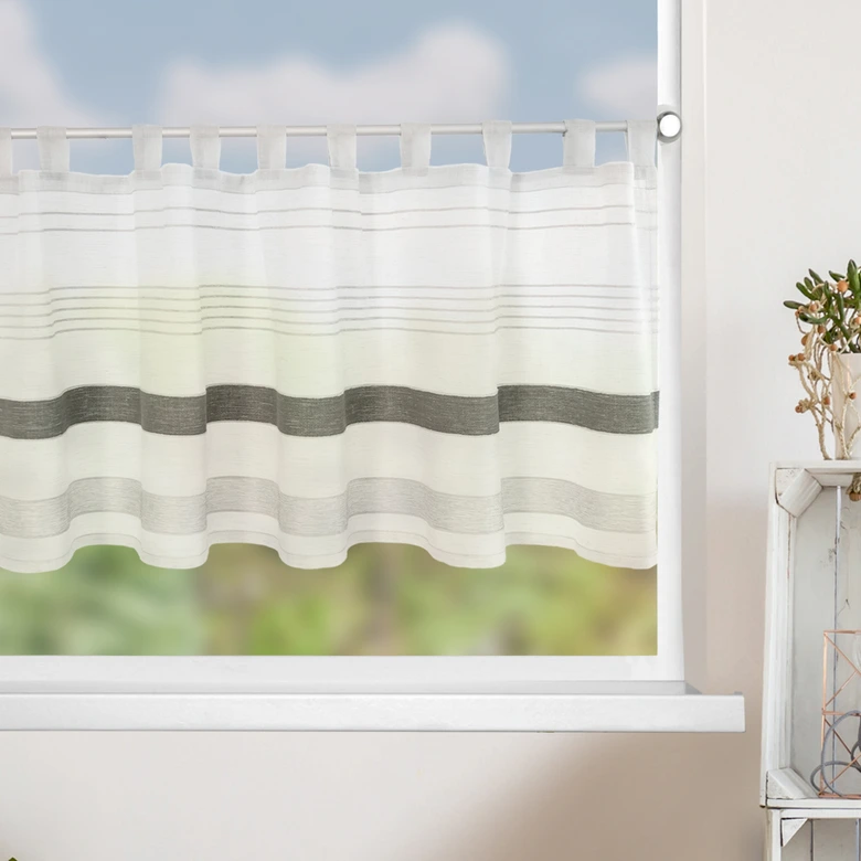 Halbtransparente Scheibengardine - Schlaufenpanneaux mit Querstreifen - Panneaux weiß 