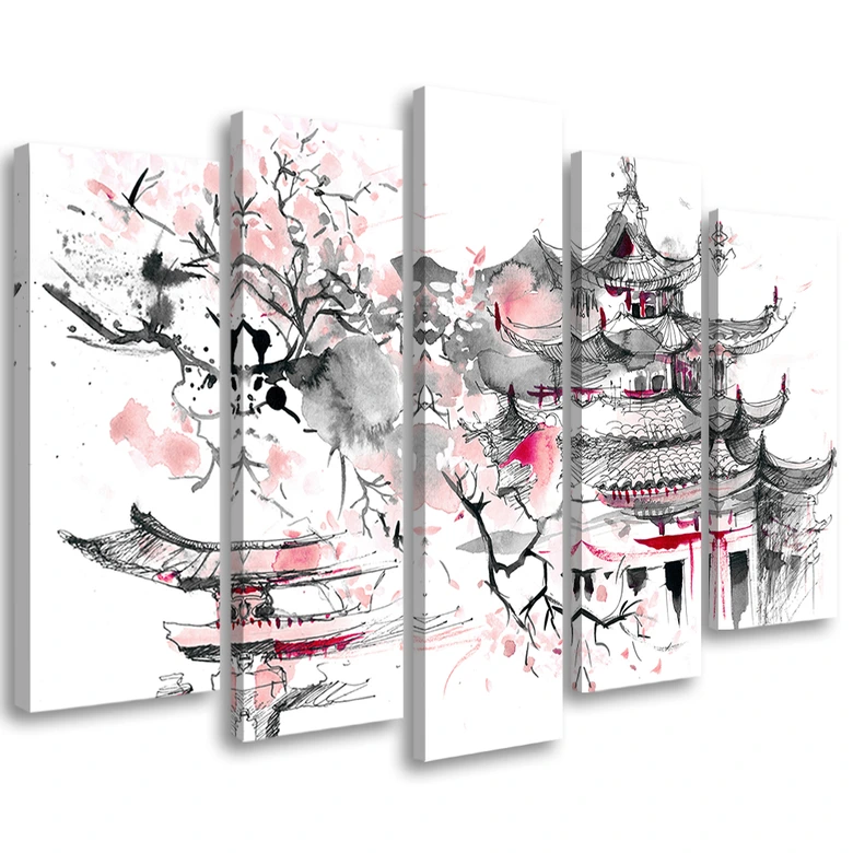 5 stuk canvas print, Japans landschap 