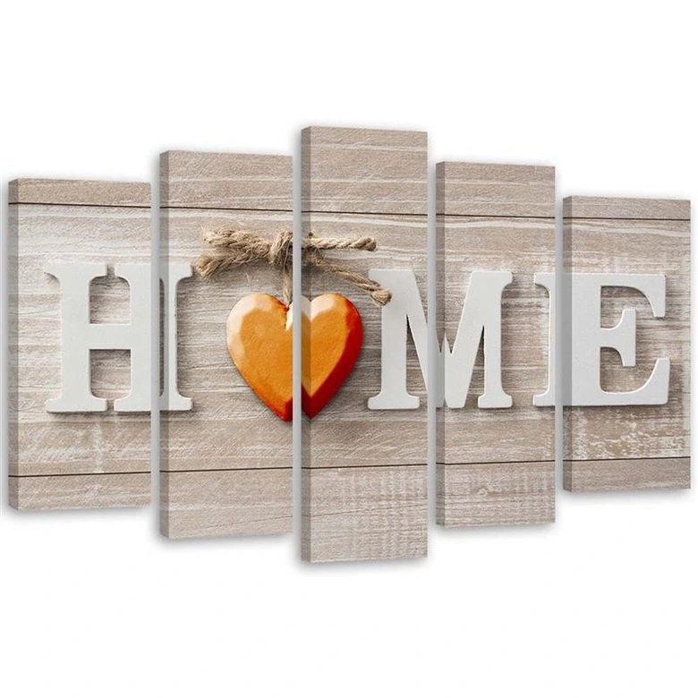 5 stykke lærredstryk Home Heart Wood Shabby 