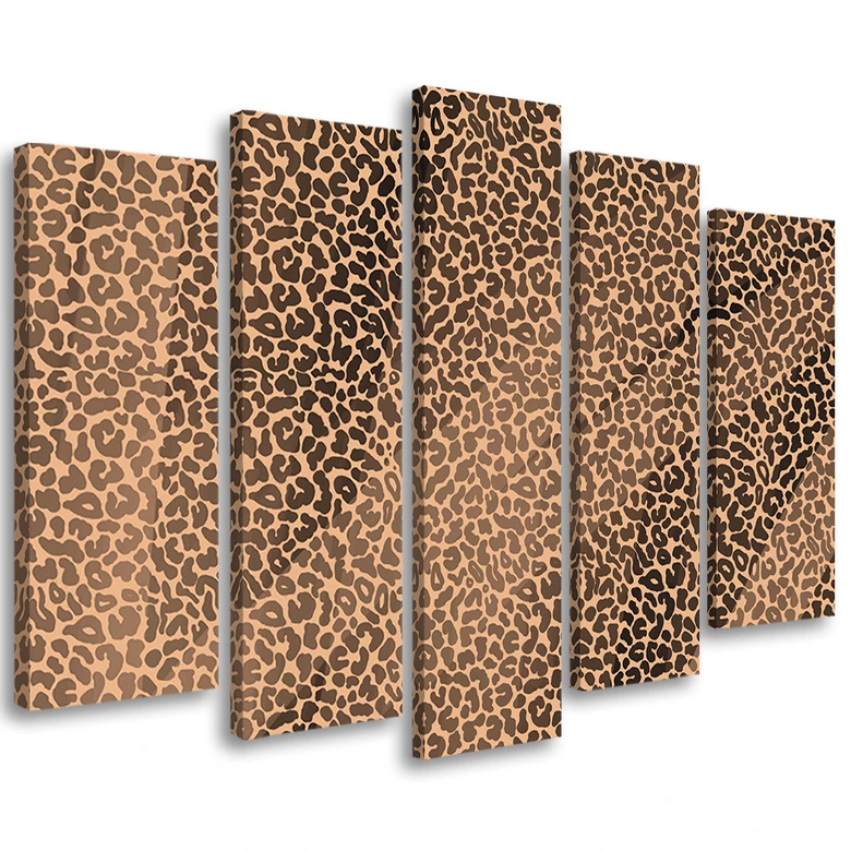 Leinwandbild 5 teilig, Leopard Leopard Pelfpatches Muster 